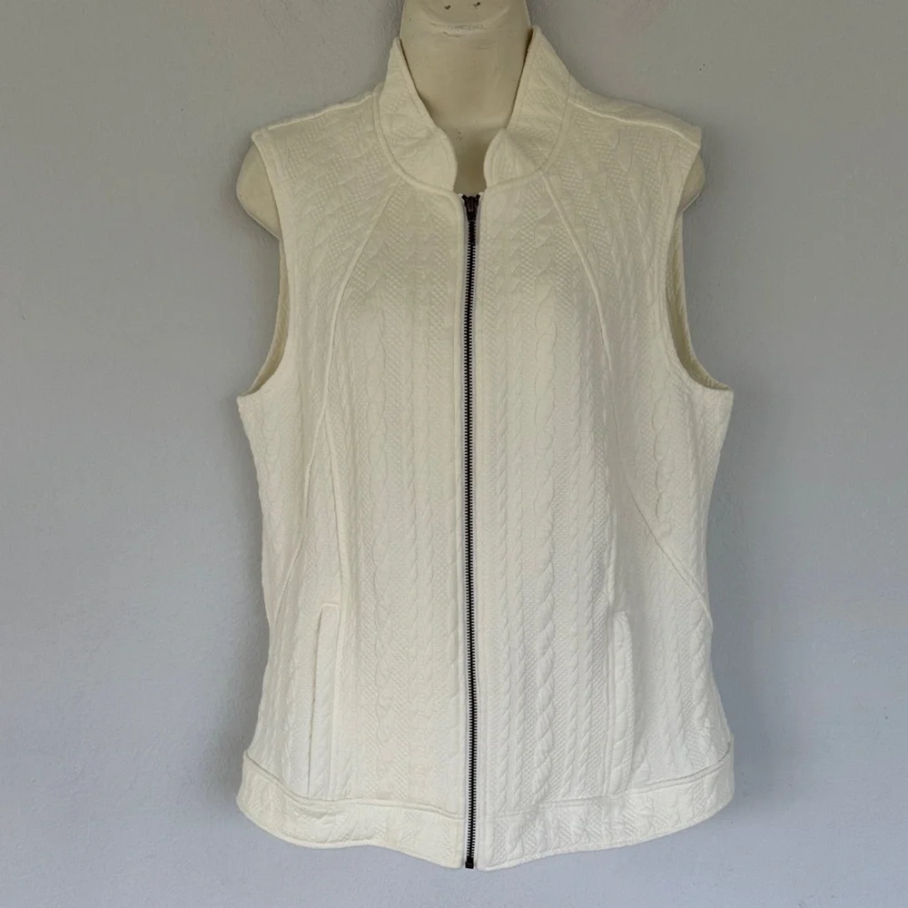Westbound white textured cable knit cotton stretch full zip vest size small